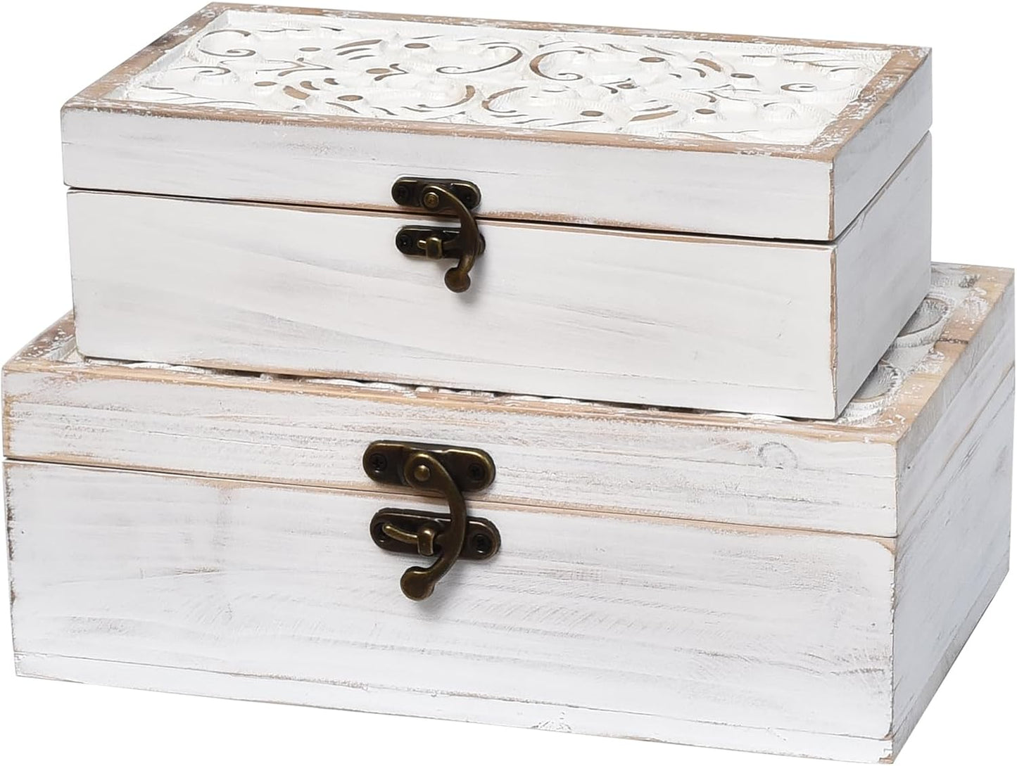 Distressed -Washed Decorative Boxes / S&M / White / Set of 2