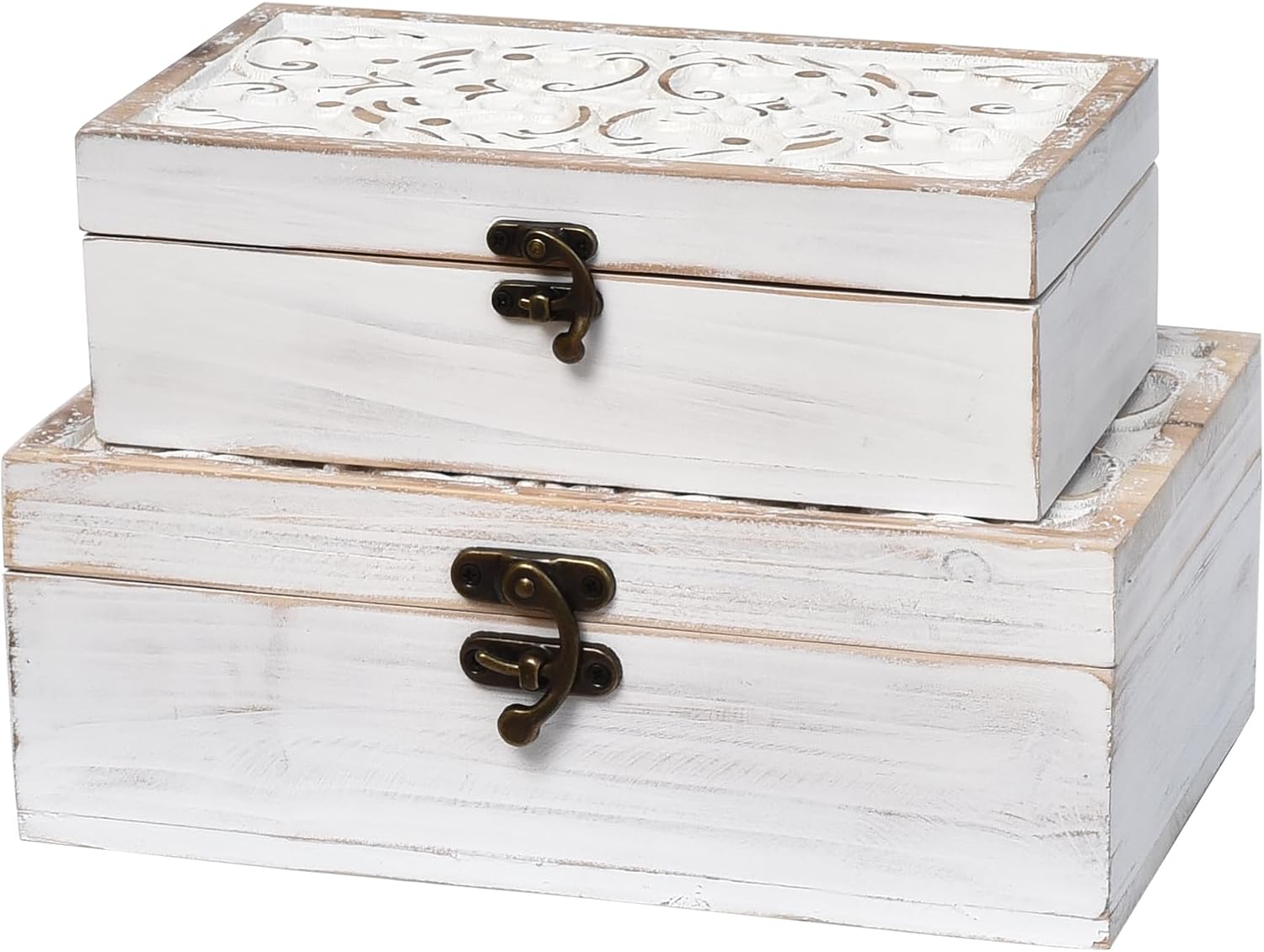 Distressed -Washed Decorative Boxes / S&M / White / Set of 2