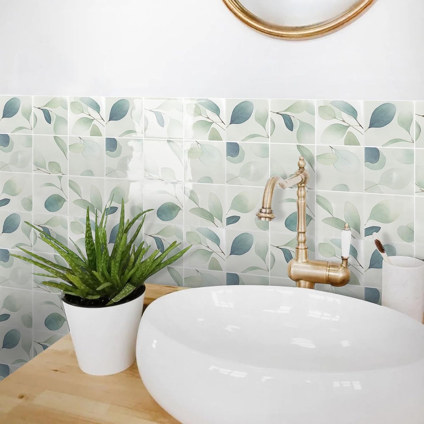 Peel & Stick Tile Stickers Waterproof Self-Adhesive Backsplash Stickers / Leave Green / Set of 10
