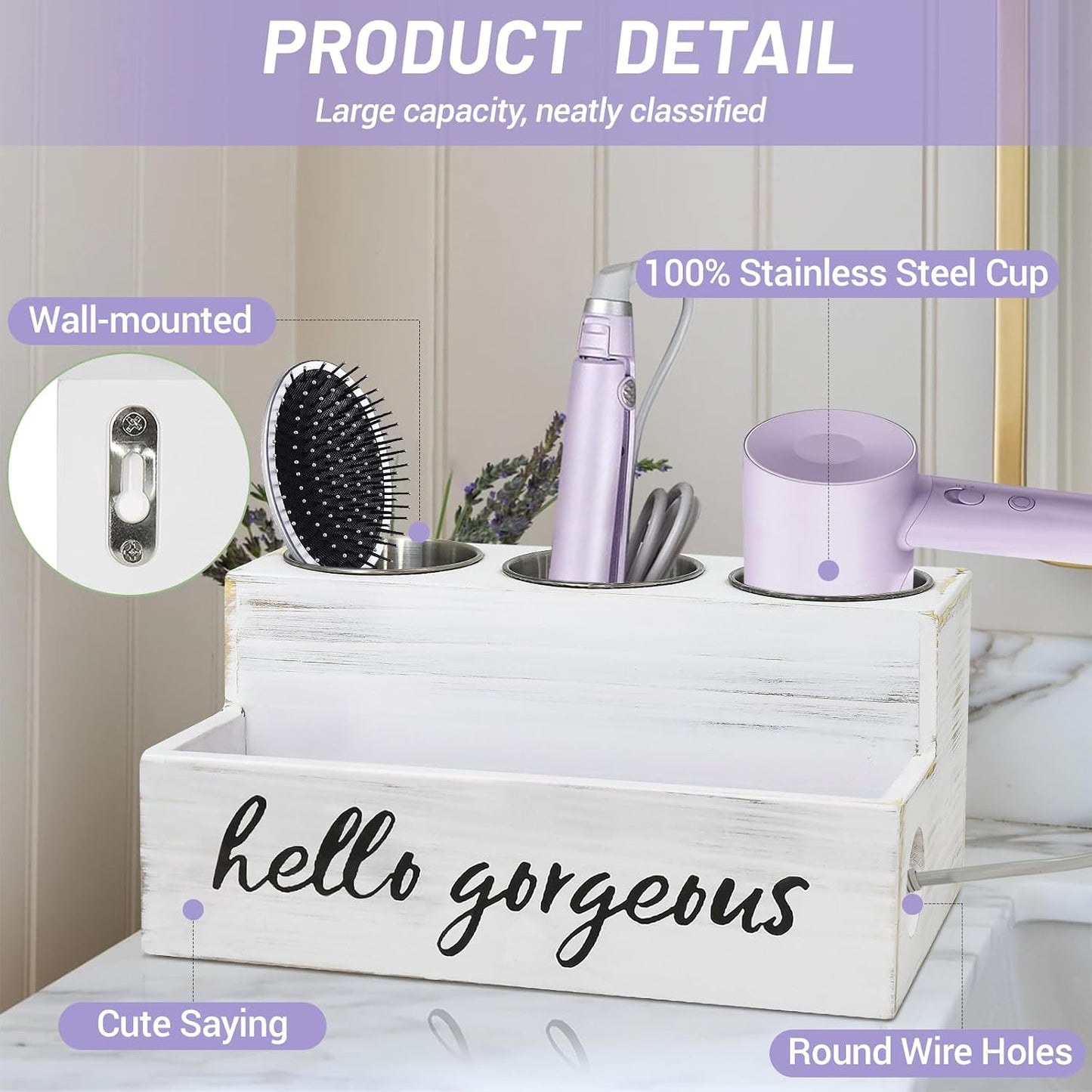 UNISTYLE Hair Dryer Holder Countertop Hair Tool Blow Dryer Holder, Hair Accessories Organizer for Bathroom Decor