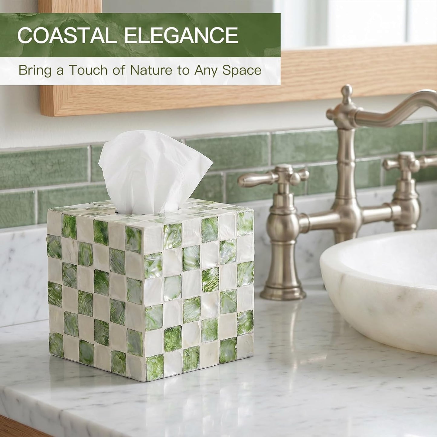 Capiz Tissue Box Cover / Green