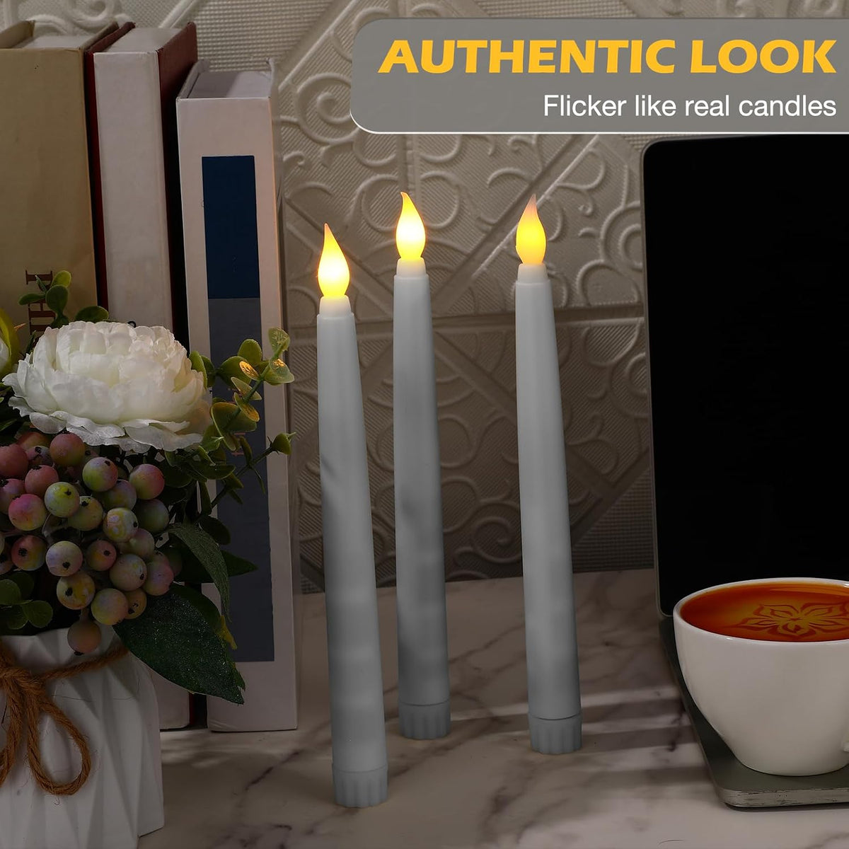 24 Pack Flameless Flicker Taper Candles Bulk with Remote and Timer, Battery Operated LED Warm White Taper Candles Light