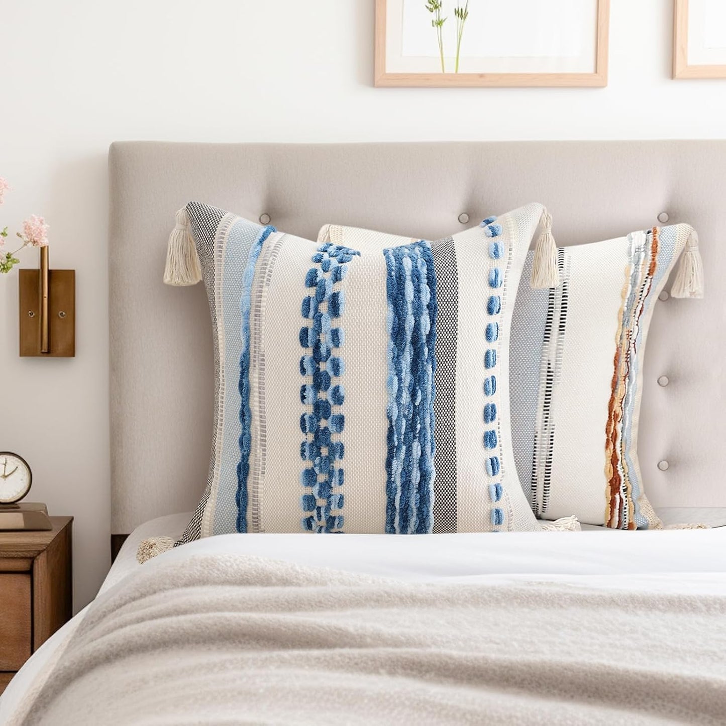 Boho Decorative Throw Pillow Covers / Sky Blue / 18 x 18 / Set of 2