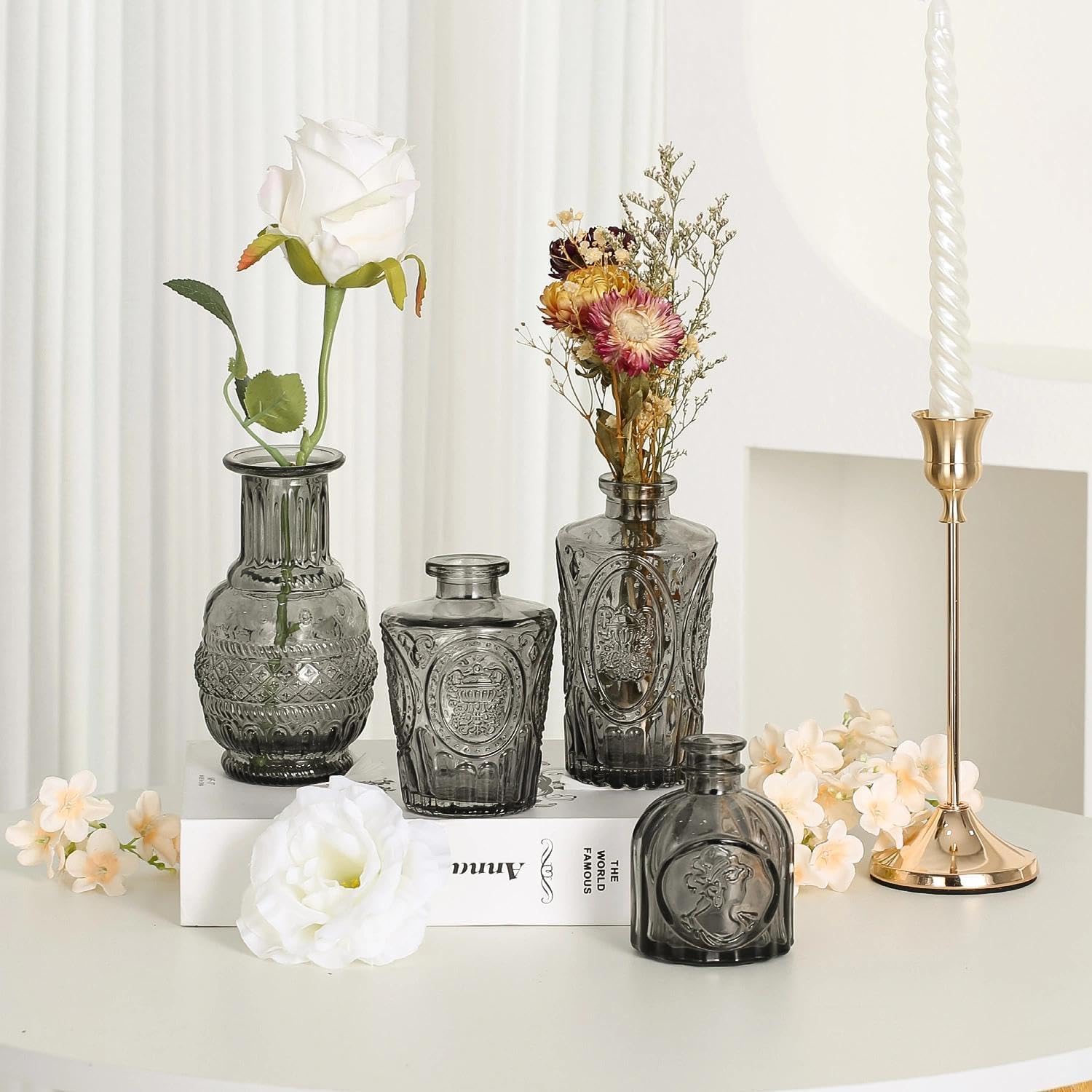 Clear Bud Vases for Flowers / Black / Set of 12