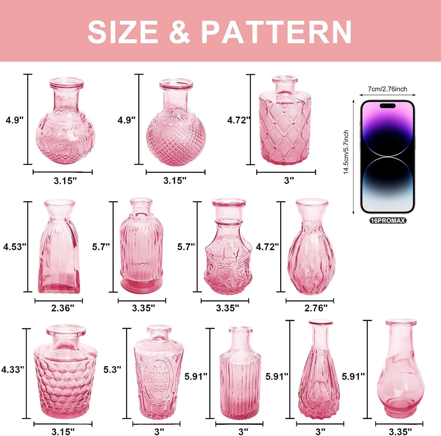 Glass Vase / Petal Petite Middle Glass Bud Vase / Pink / Set of 12