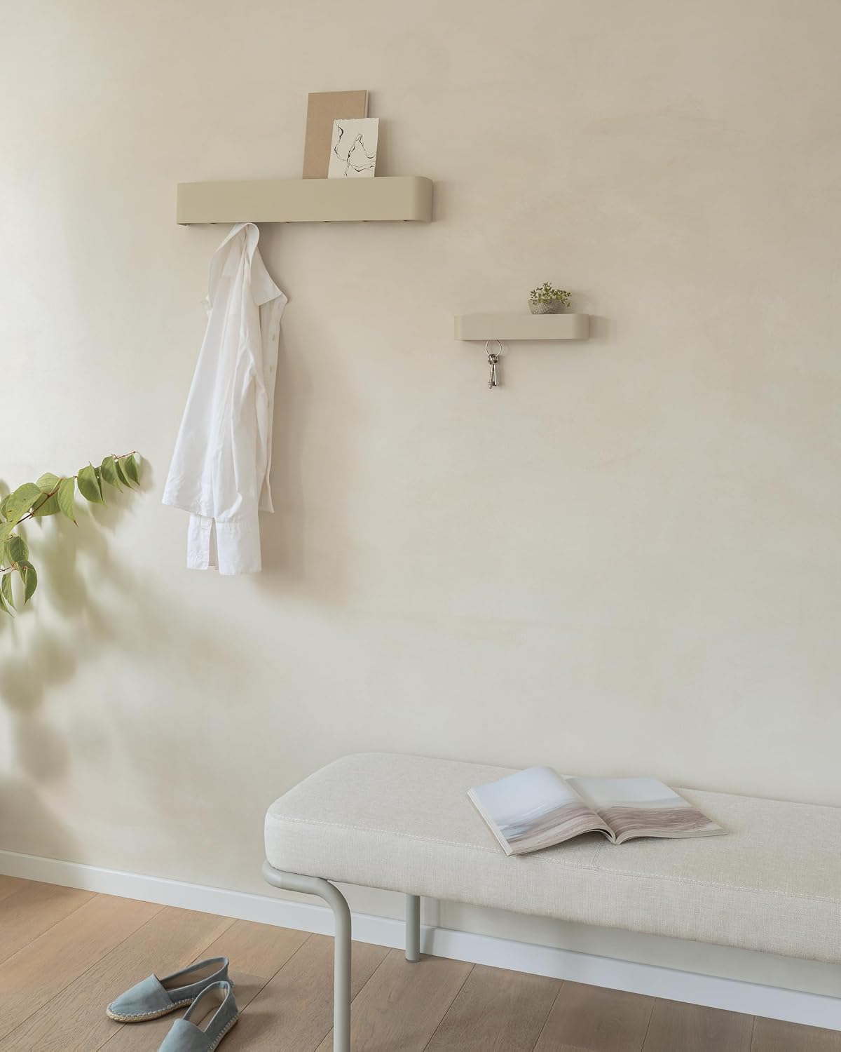 Kazai. Coat Rack Wall Mount with Shelf 'Tone' | Modern Design Coat Hanger with Hidden Hooks and Storage | Hat Rack with