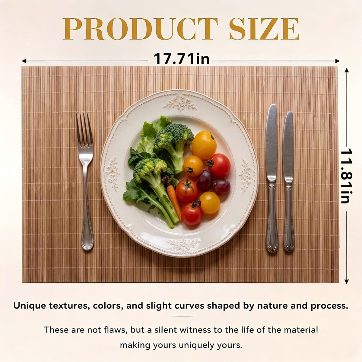 8-Pack Bamboo Placemats,Woven Heat-Resistant Rectangular Table Mats,Natural Dining Place Mats, Rustic Japanese Style