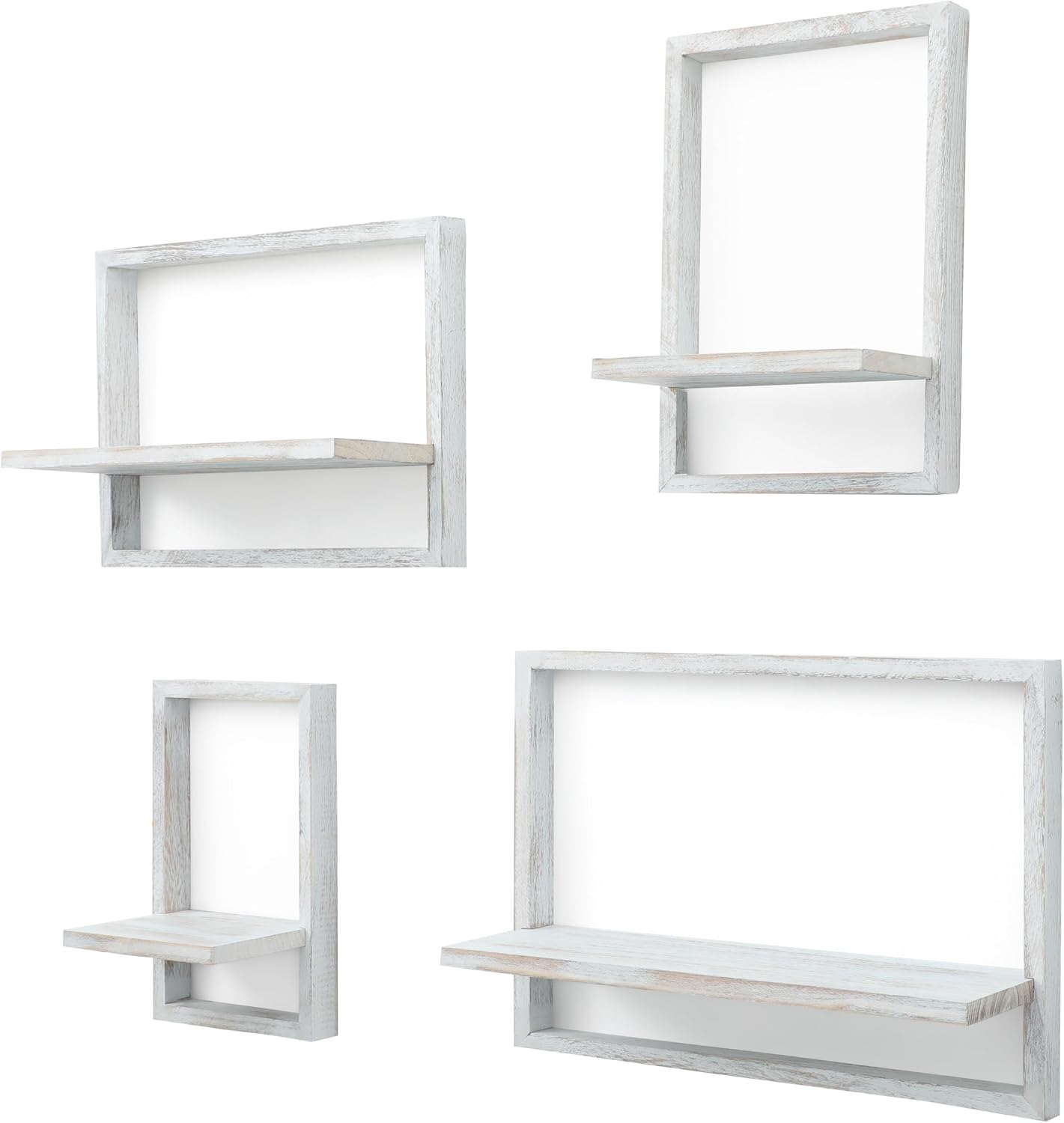 Square Floating Shelves / Rustic White / Set of 4