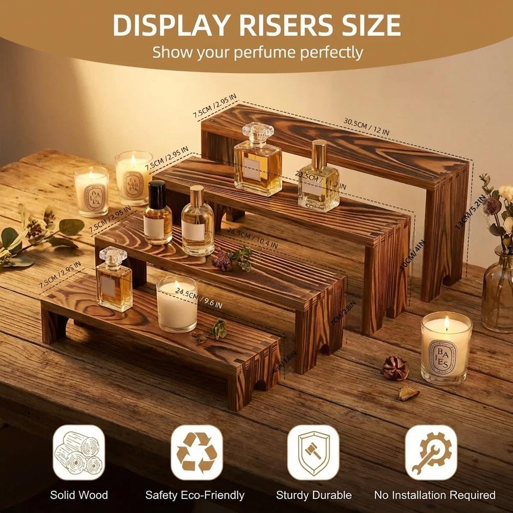 Wooden Tiered Risers Display Stand / Natural