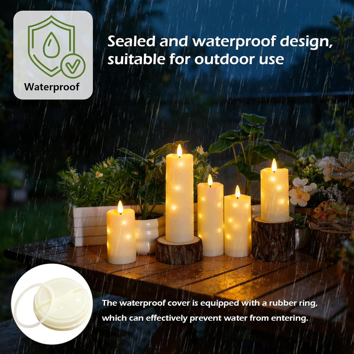 kakoya Outdoor Waterproof Flickering Flameless Candles with Timer,5Pcs Battery Operated LED Pillar Candles with