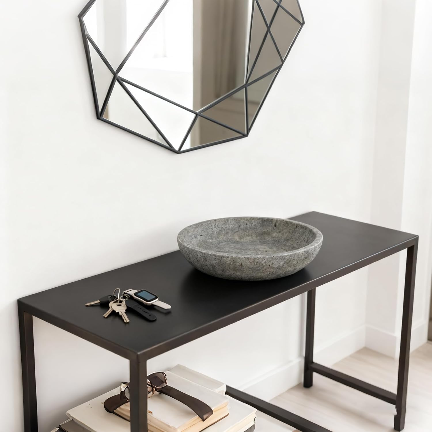 7.8" Modern Natural Stone Centerpiece for Industrial Home Decor / Silver-gray