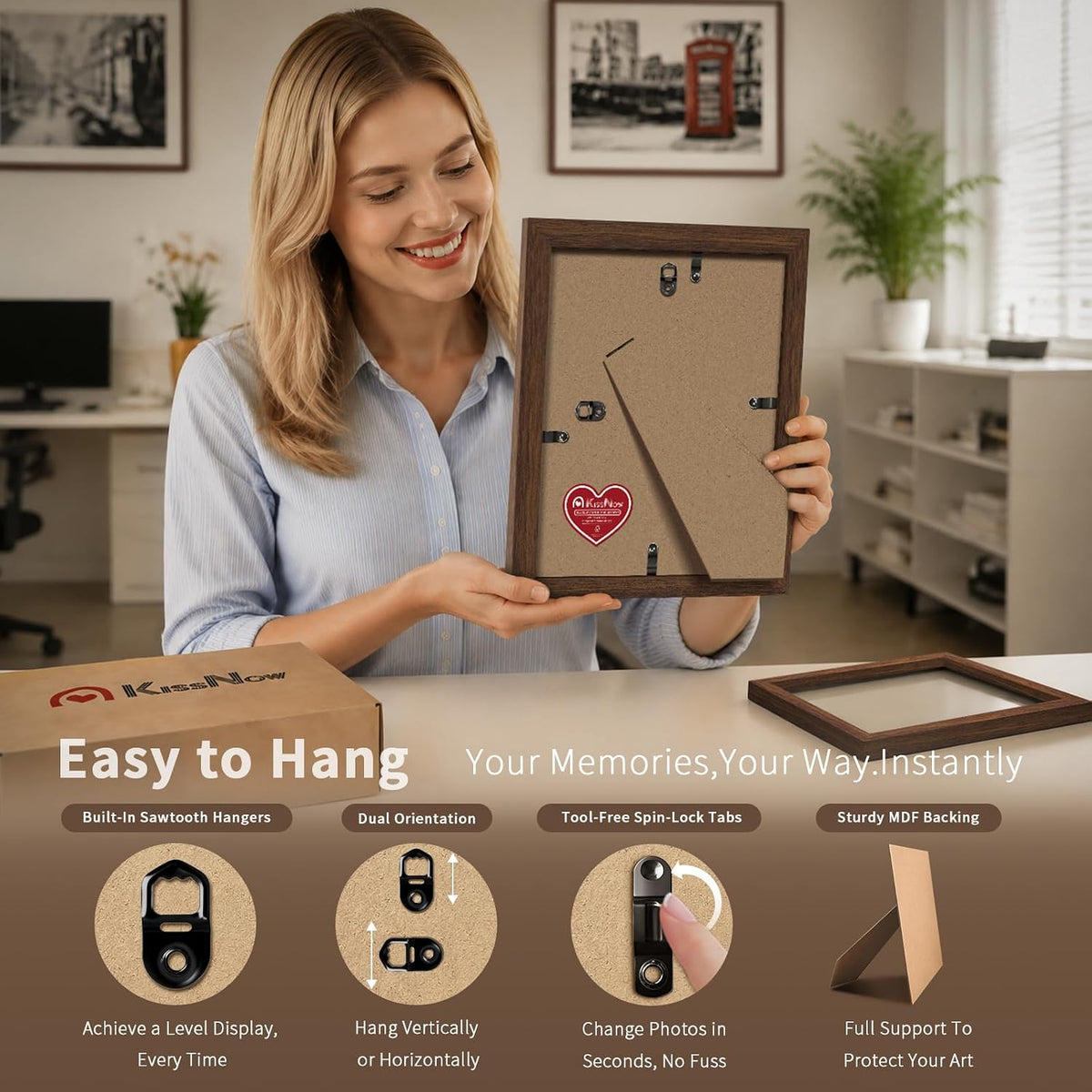 8.5 by 11 Picture Frame 4 Pack, Brown Solid Wood Diploma Frame | Tempered Glass, Thick & Wide Border, Vertical or