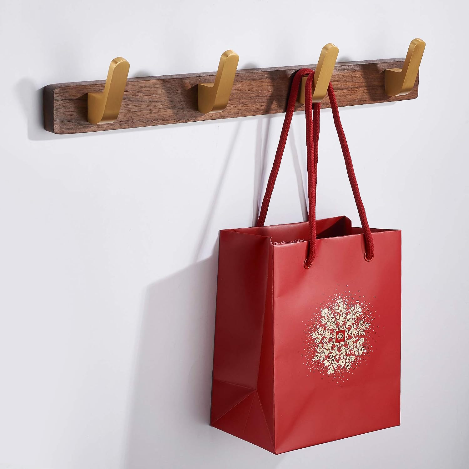 Wall Mounted Coat Rack, Metal Wood with 4 Hooks | Entryway Hanging, For Coat, Scarf, Bag, Towel, Key, Cap, Hat, Walnut