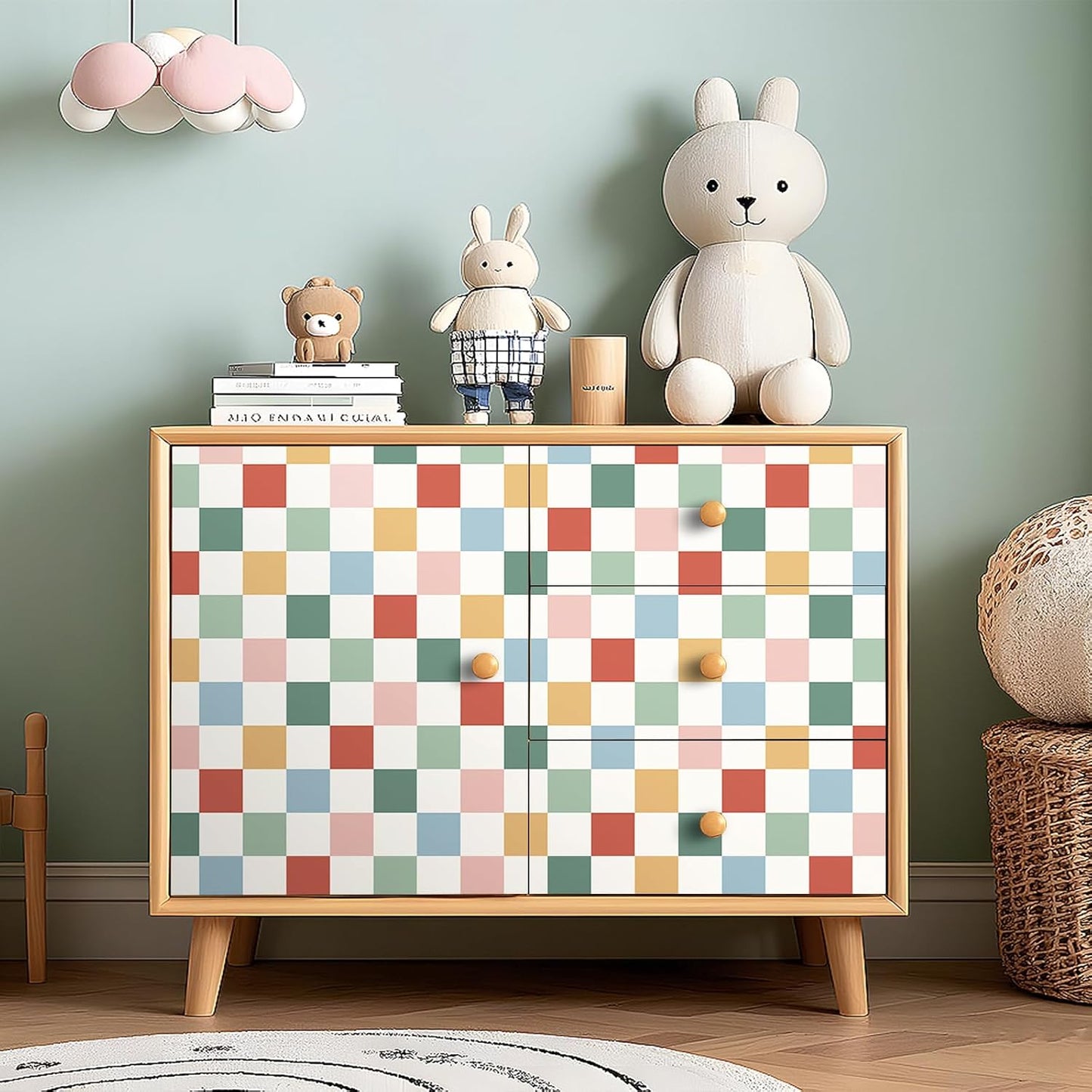 Checkered Wallpaper Peel and Stick Retro Grid Pattern Contact / 17.5 x 10 / Ft / Coloful Checkered