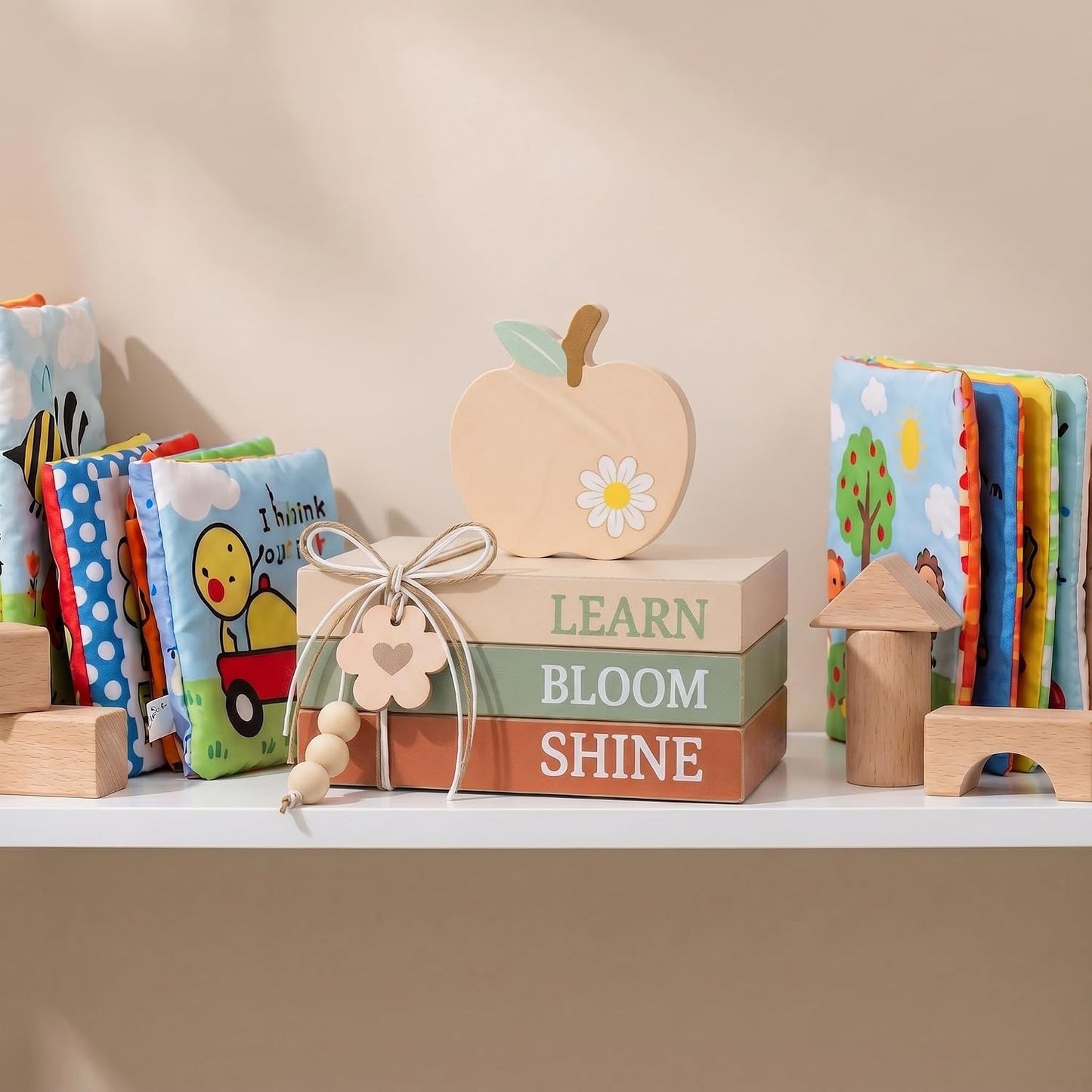 Wooden Book-Shaped Blocks / Boho Neutral Apple / Set of 4