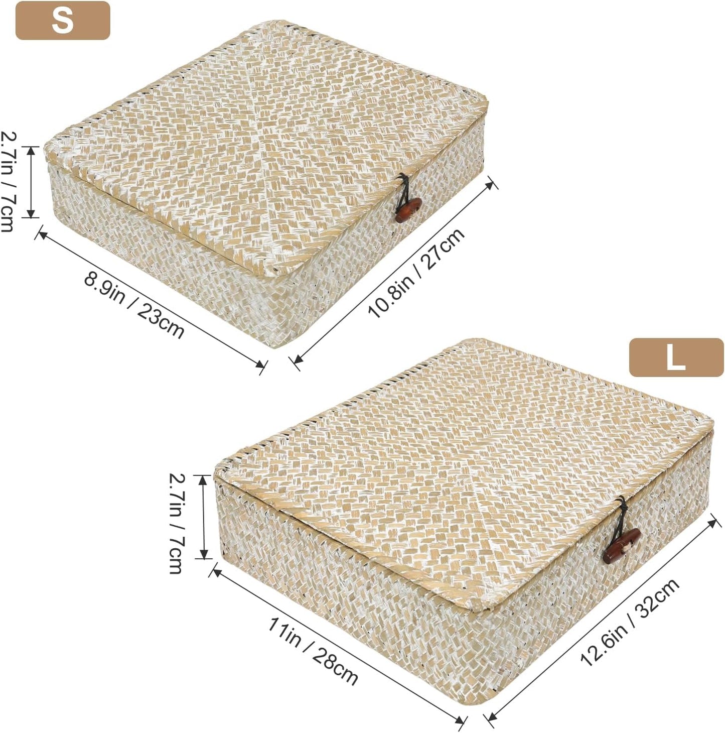 Flat Seagrass Storage Bins / Whitewash / Set of 2