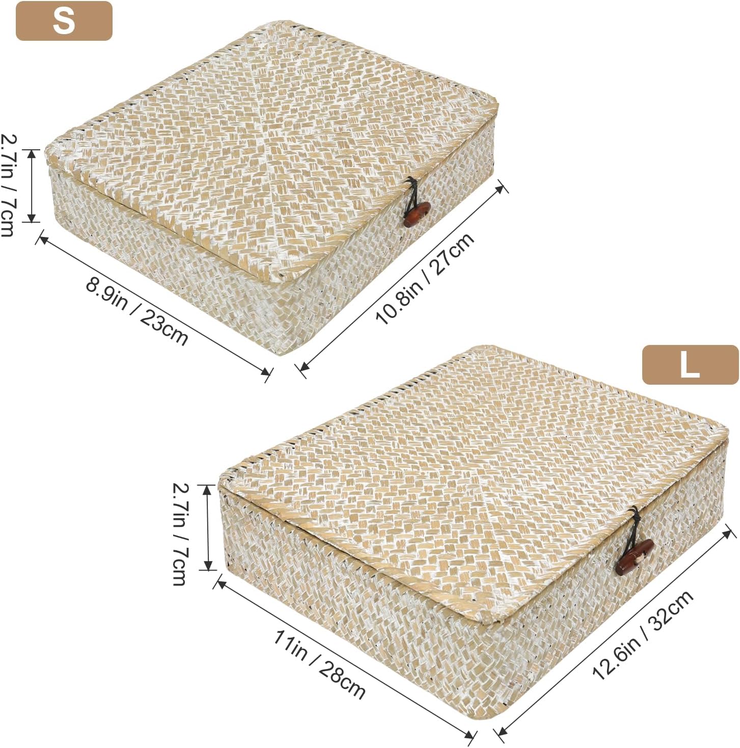Flat Seagrass Storage Bins / Whitewash / Set of 2