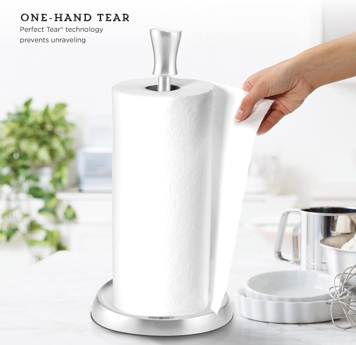 Kamenstein Wave Design Perfect Tear Stainless Steel Countertop Paper Towel Holder, One Handed Pull, No Unraveling