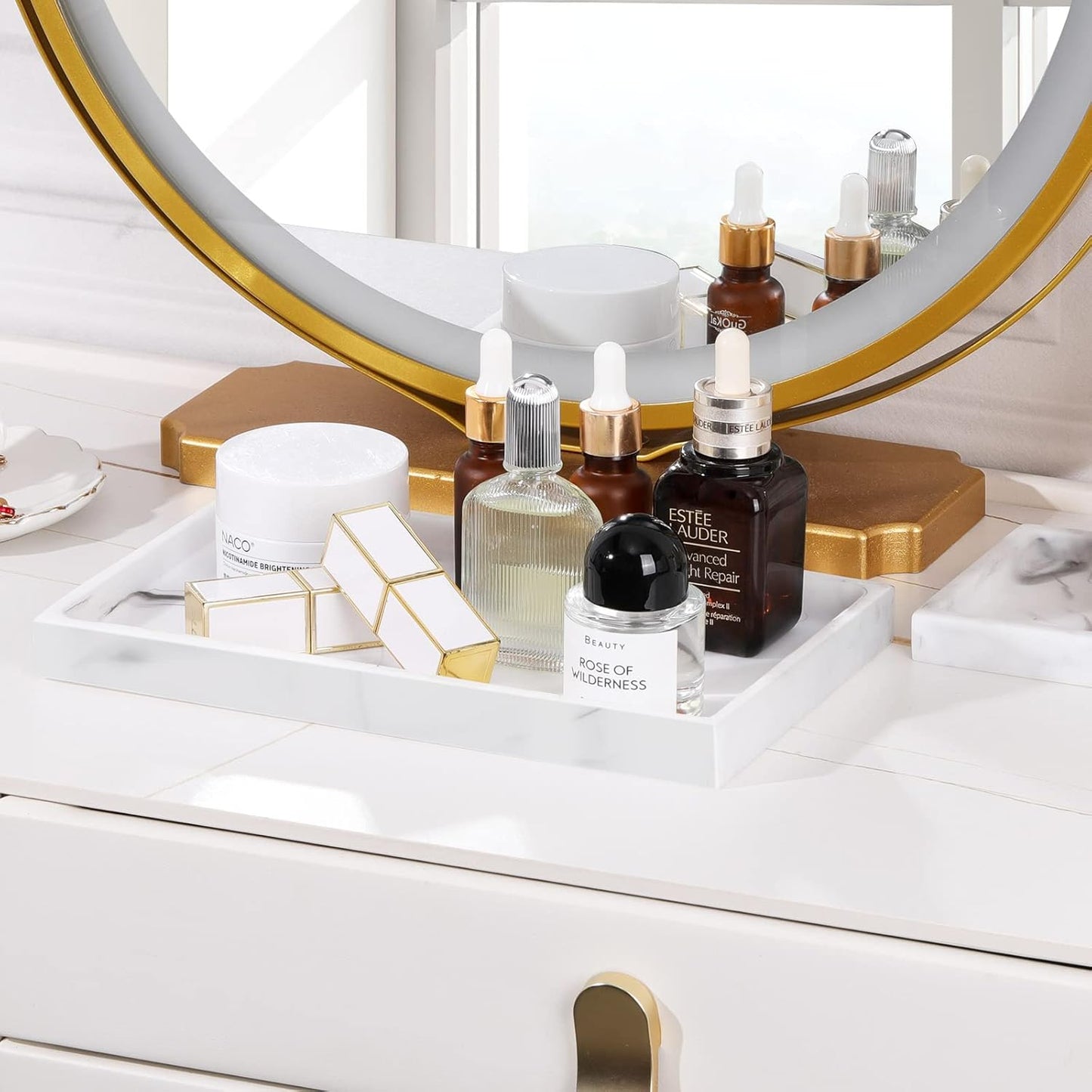 Bathroom Vanity Tray / Marble White / M