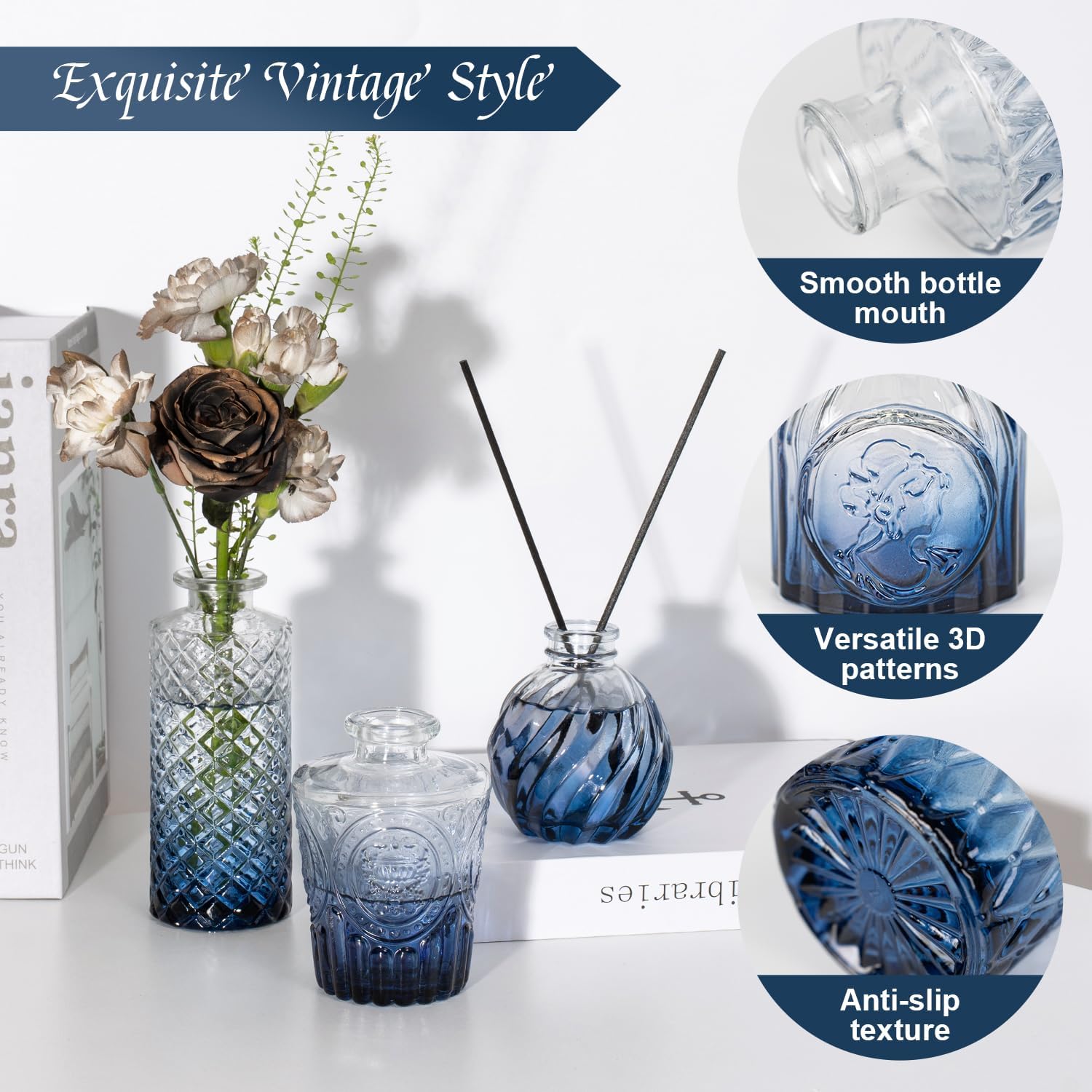 Clear Glass Bud Vase Pcs / Gradient Blue / Set of 14