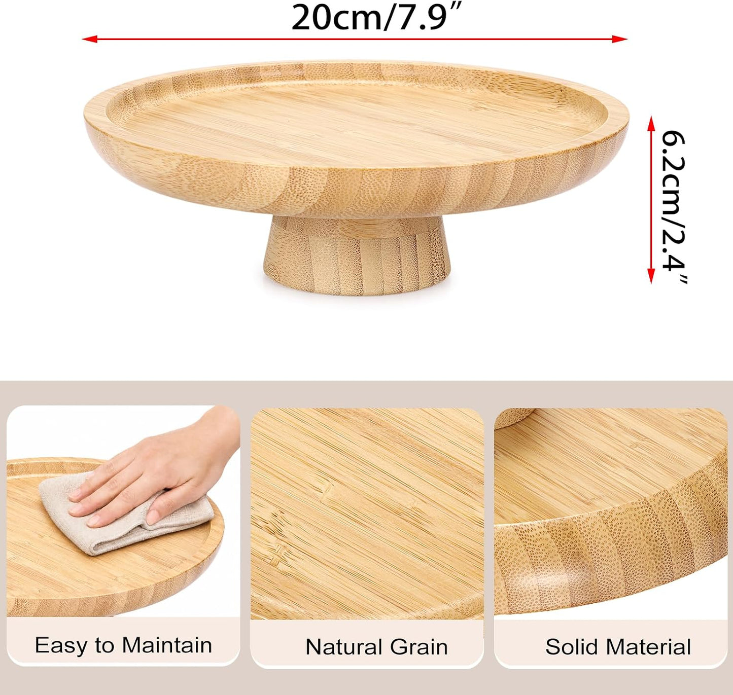 Key Bowl for Entryway Table Wooden Fruit Bowl Small Pedestal Bowls / 7.9 Inches / Natural Color