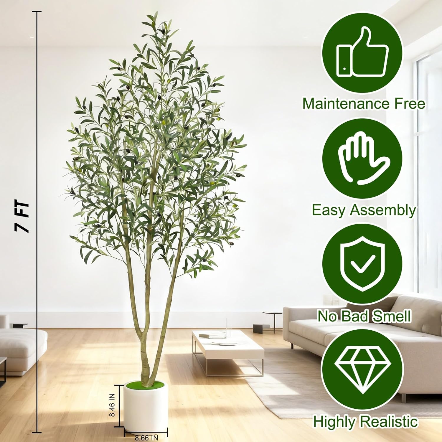 Artificial Plants Indoor Faux / 7 FT / White / 7 Inch