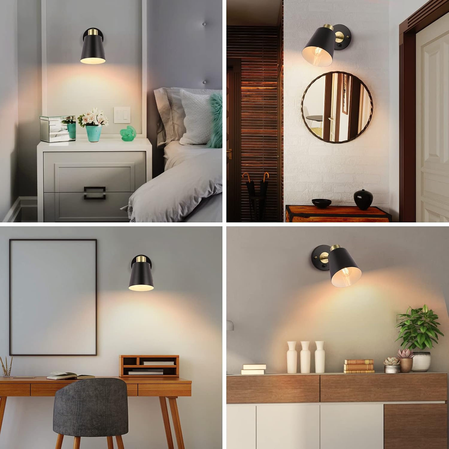 VATONI Plug in Wall Sconce, Dimmable Wall Sconce Adjustable Wall Lights with Plug in Cord and Dimmer On/Off Rotary