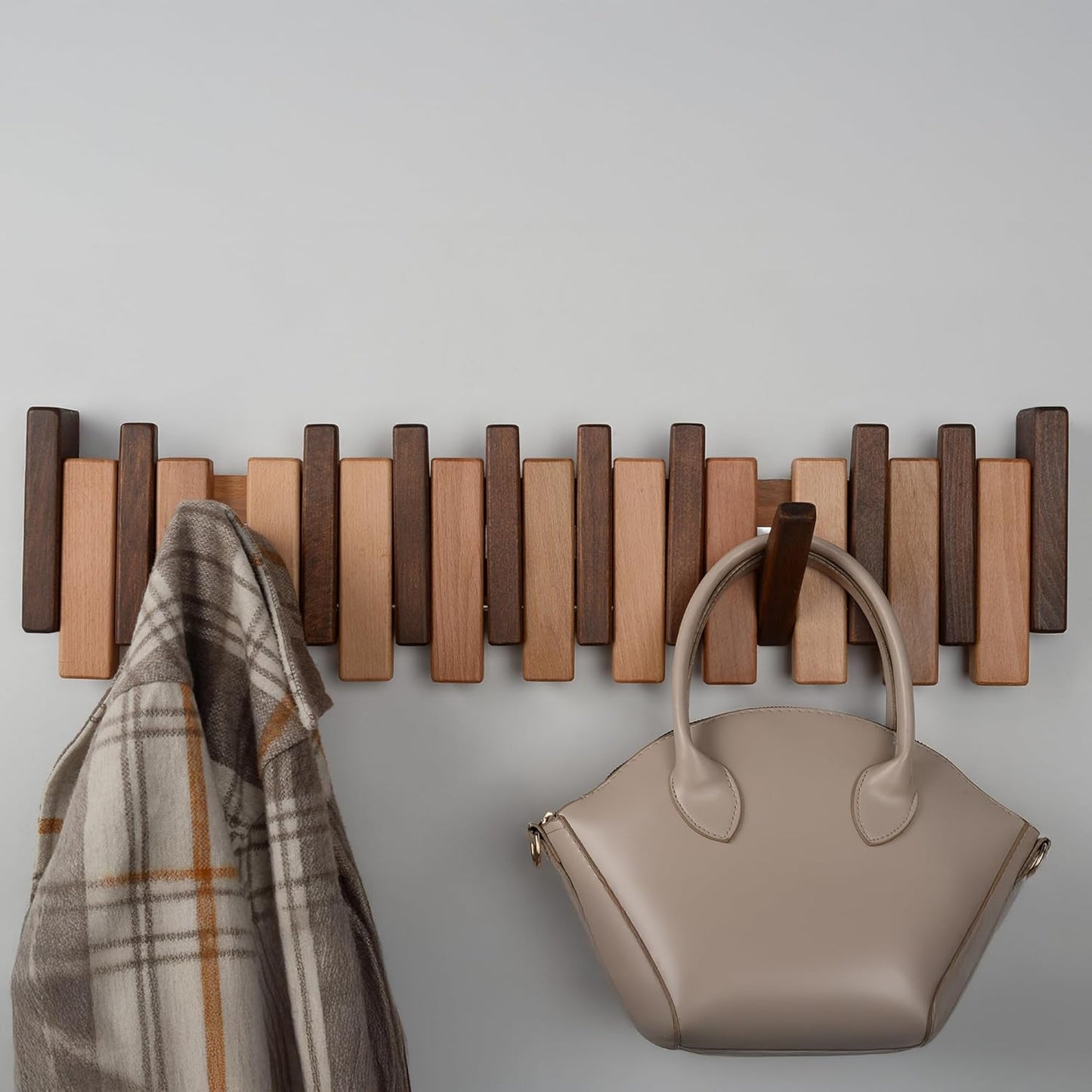 Piano Key Coat Rack / Beech-regular-natural-brown / 10 Hooks