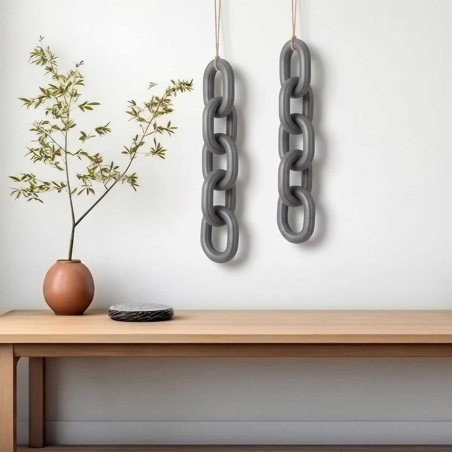 Decorative Wood Chain Link Decor Rustic 5 Link Wooden Chain Ornament Farmhouse / Gray / 13.78 Inch