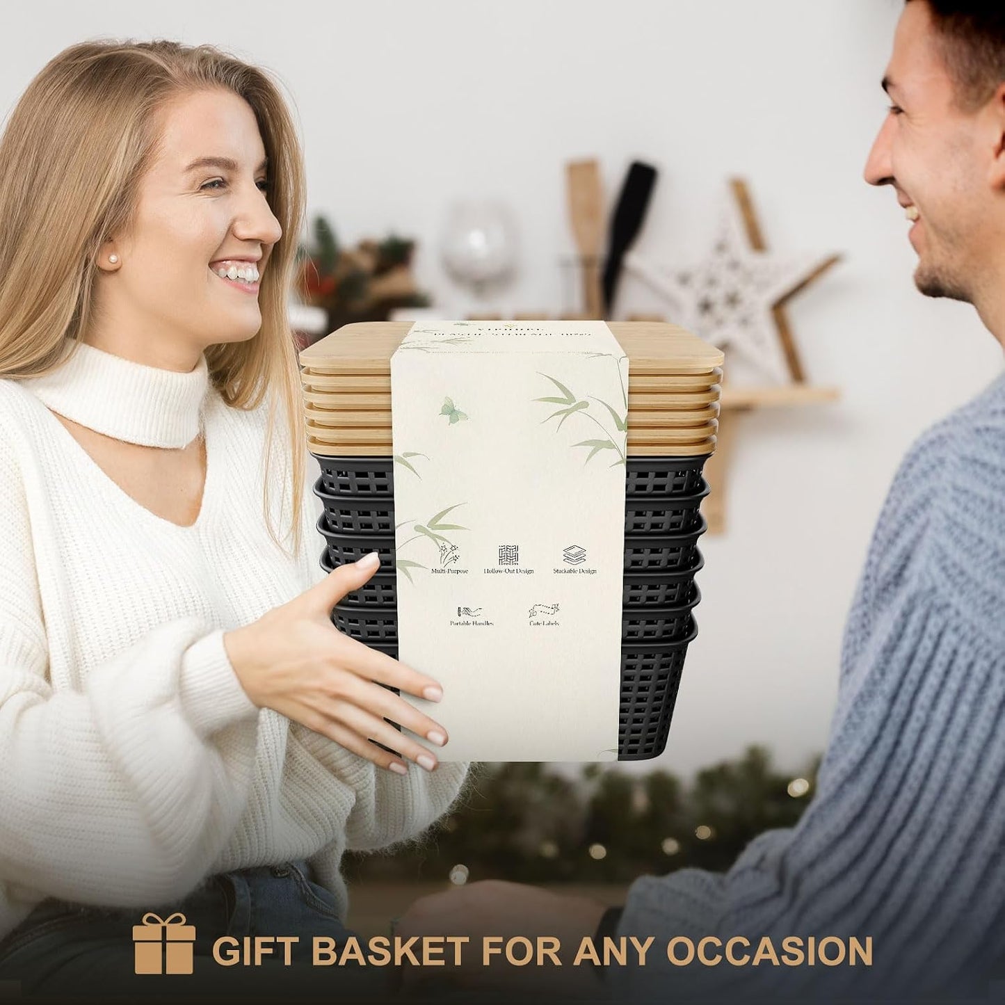 Storage Bins / Stackable Plastic Storage Basket / Black / Set of 6