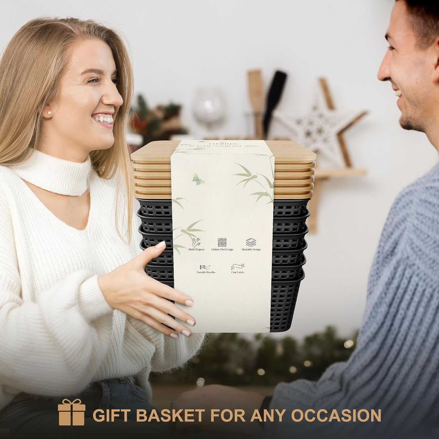 Storage Bins / Stackable Plastic Storage Basket / Black / Set of 6