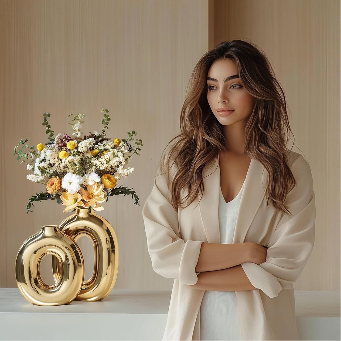Ceramic Vase Set Home Decor / Gold