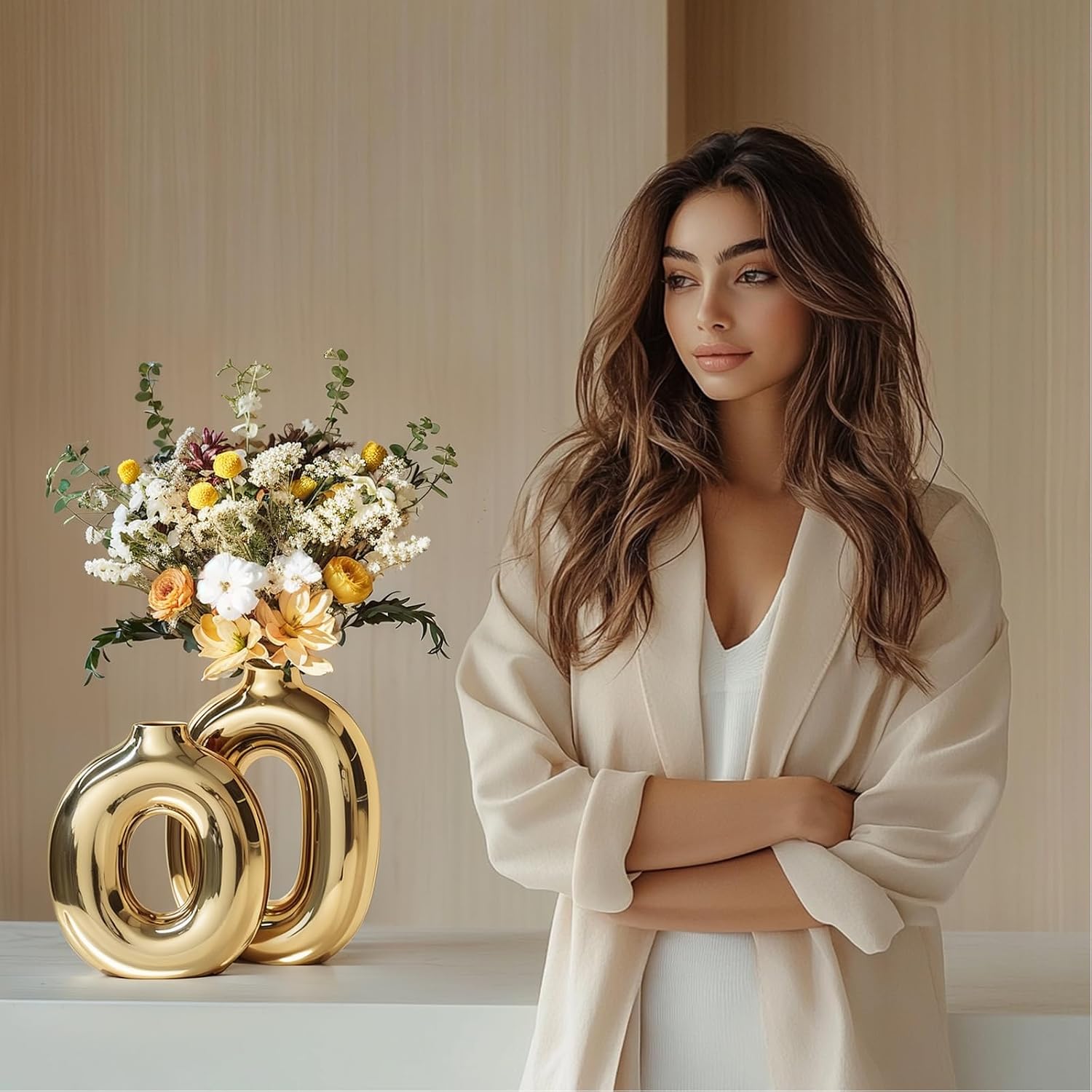 Ceramic Vase Set Home Decor / Gold