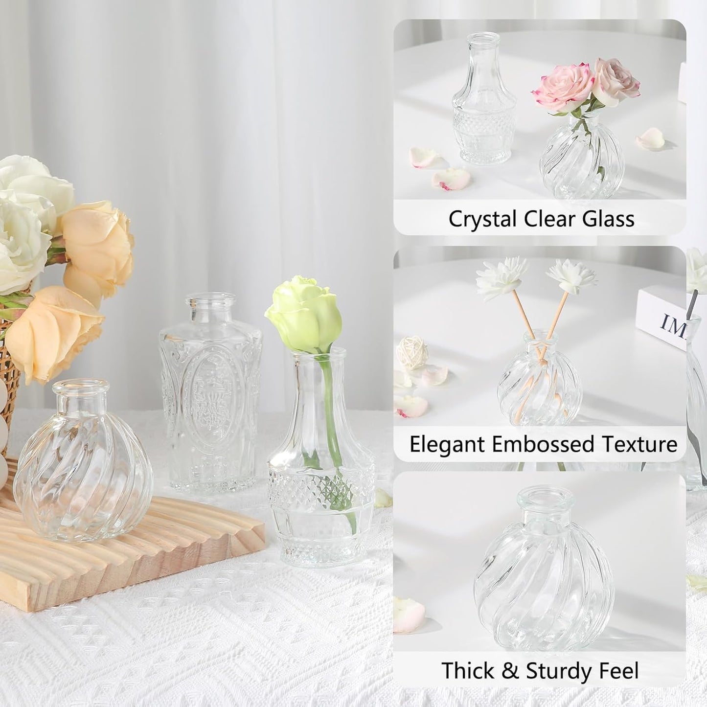 Glass Bud Vases Mini Flower Vase Small Vintage Vases for Centerpiece Table / Transparent / Set of 12