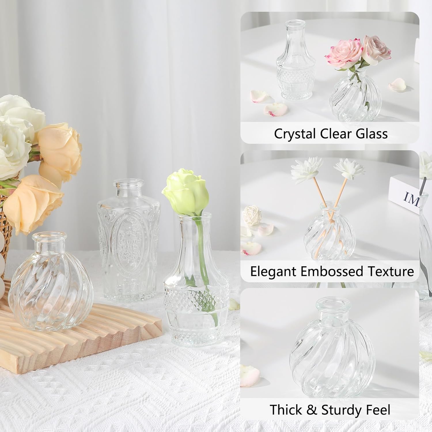 Glass Bud Vases Mini Flower Vase Small Vintage Vases for Centerpiece Table / Transparent / Set of 12