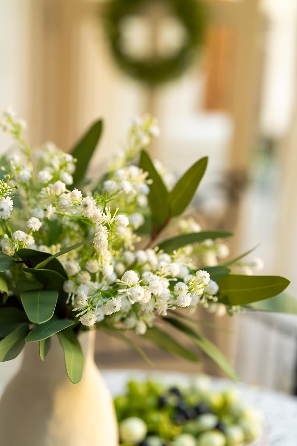 Baby’s Breath Artificial Flowers and Mixed Fake Eucalyptus Stems- Real Touch Faux Gypsophila Picks