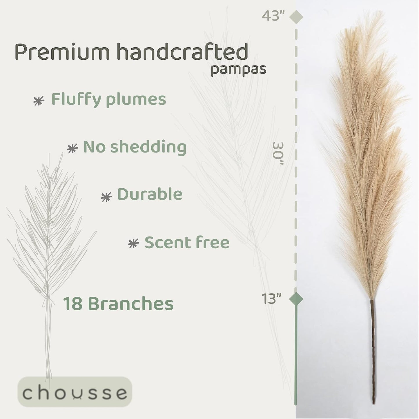 Artificial Large Pampas Grass Decor for Floor Vase / Coffee & Cream / 3.6 ft / Set of 4