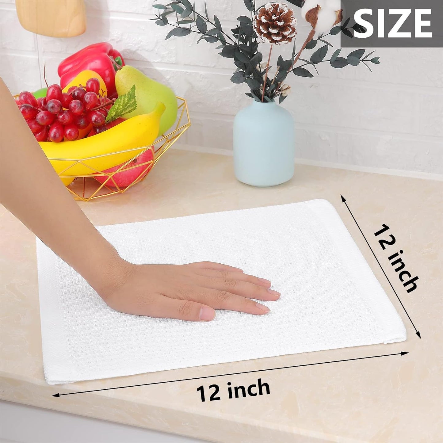 Homaxy 100% Cotton Waffle Weave Kitchen Dish Cloths 24-Pack, White | 12 x 12 Inches, Ultra Soft Absorbent Dish Towels