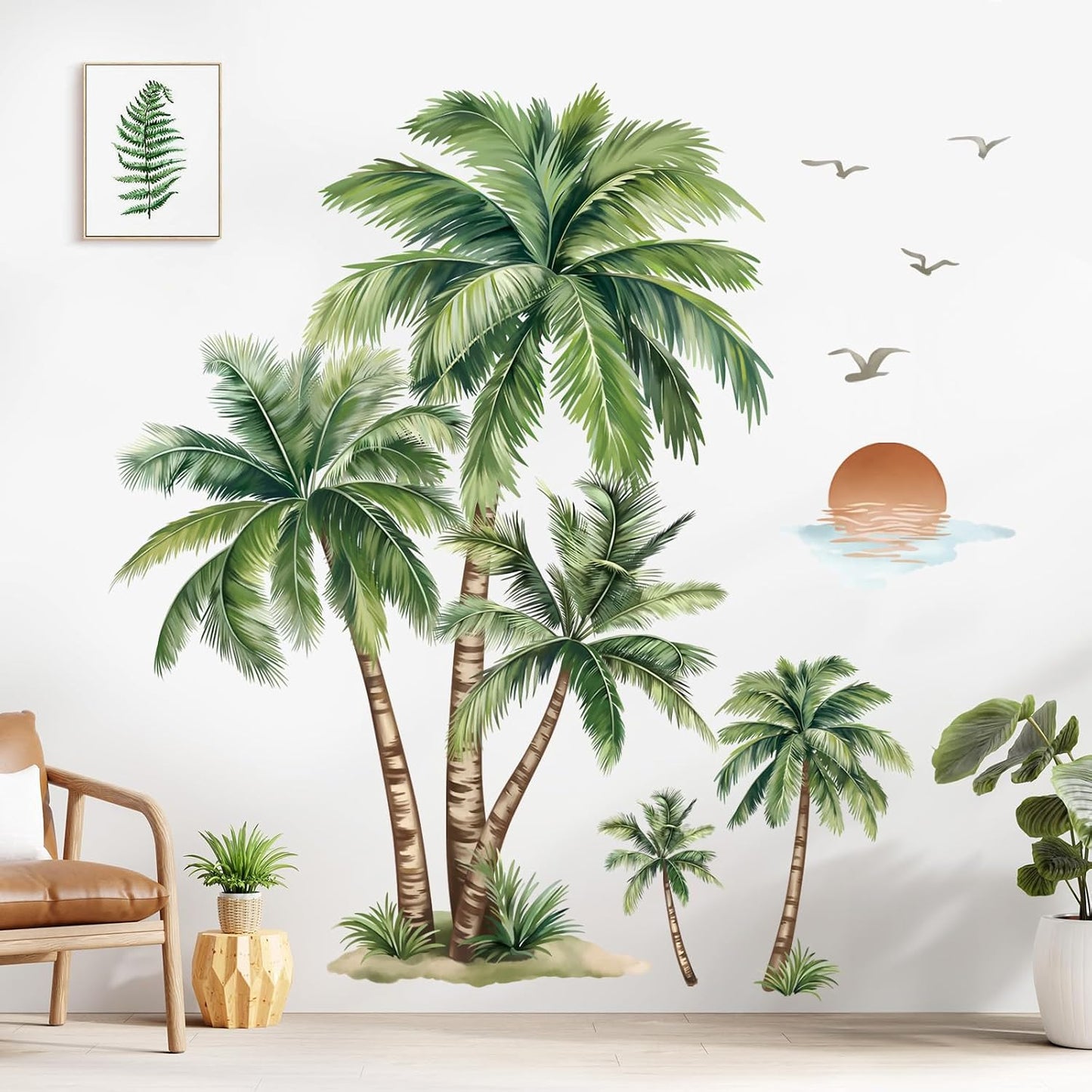 Large Palm Tree Wall Stickers Tropical Plants Coconut Tree Peel and Stick Wall Art Decals
