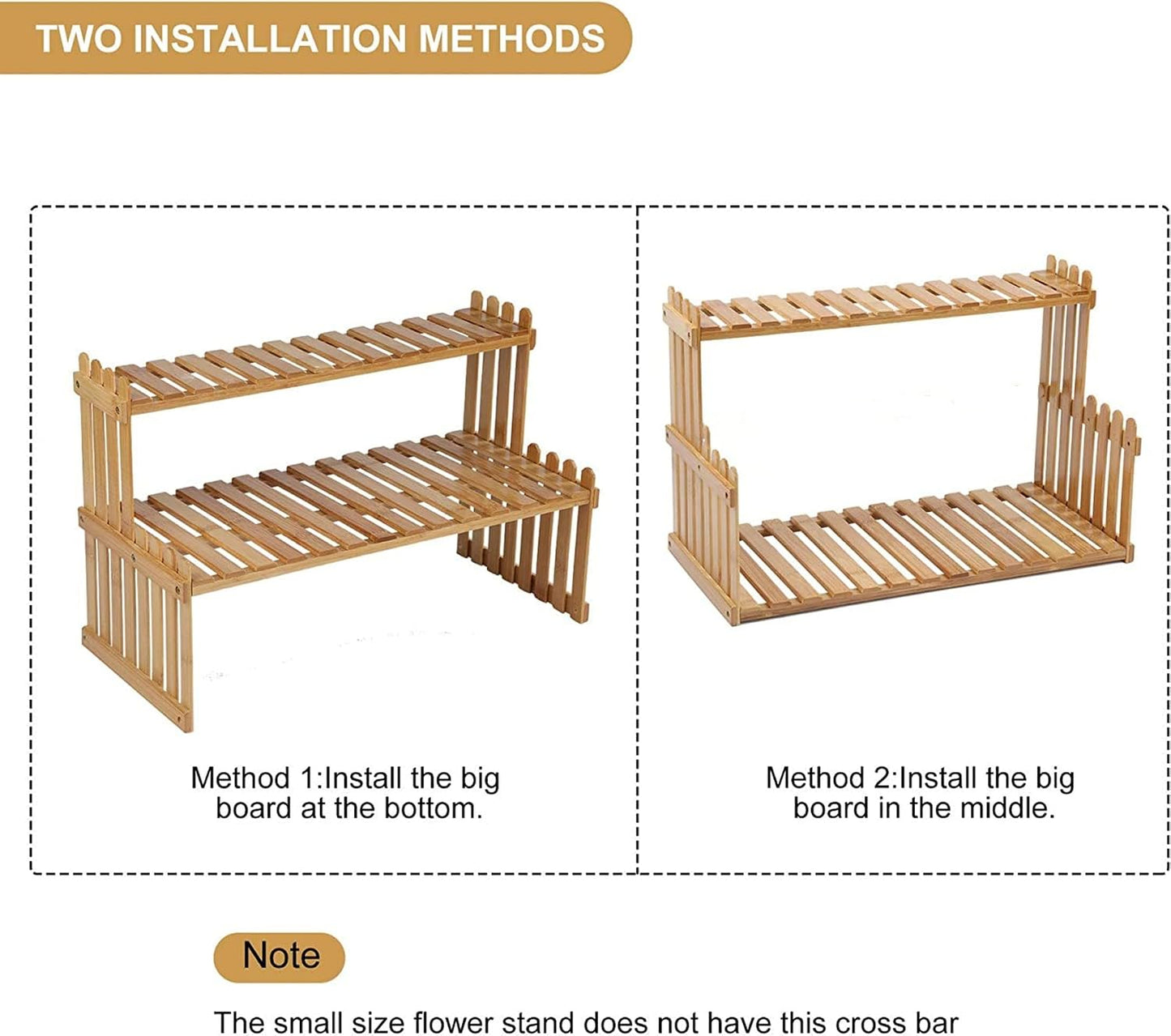 GURECOD 14.6"/18.5" 2 Tiers Bamboo Plant Stand Shelf,Desk Flower Pot Holder,Adjustable Desktop Shelf Display Organizer