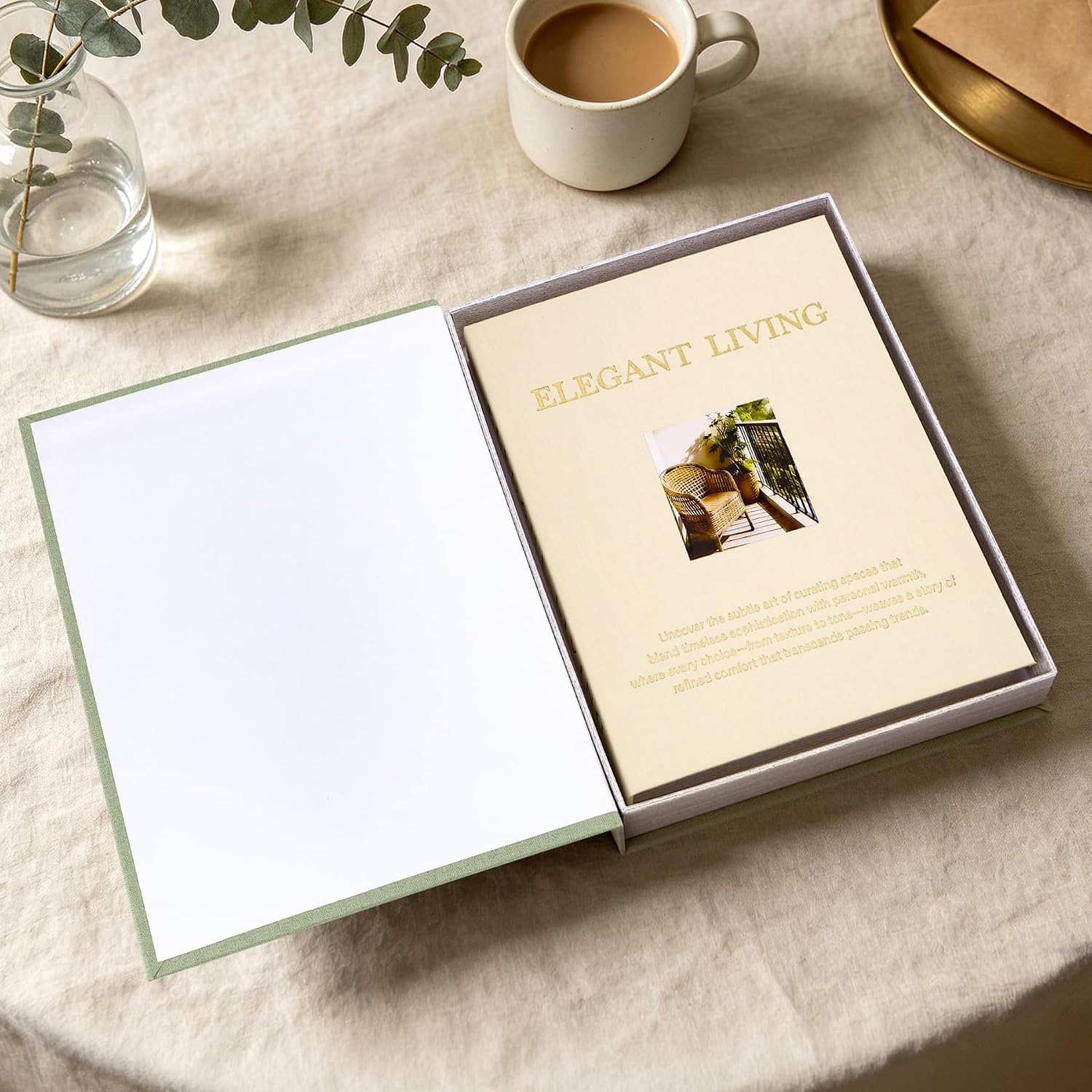 Modern Linen Faux Book Boxes / Sage-beige / Set of 2