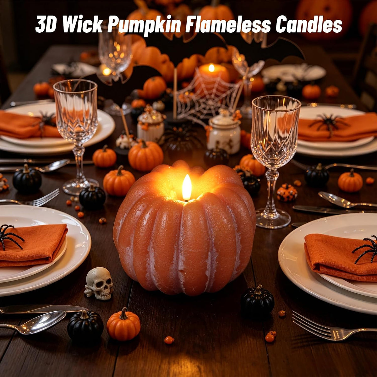 Wondise Orange Fall Decorations Real Wax Pumpkin Candles with Remote Timer | Battery Operated Fall Candles Fall Decor