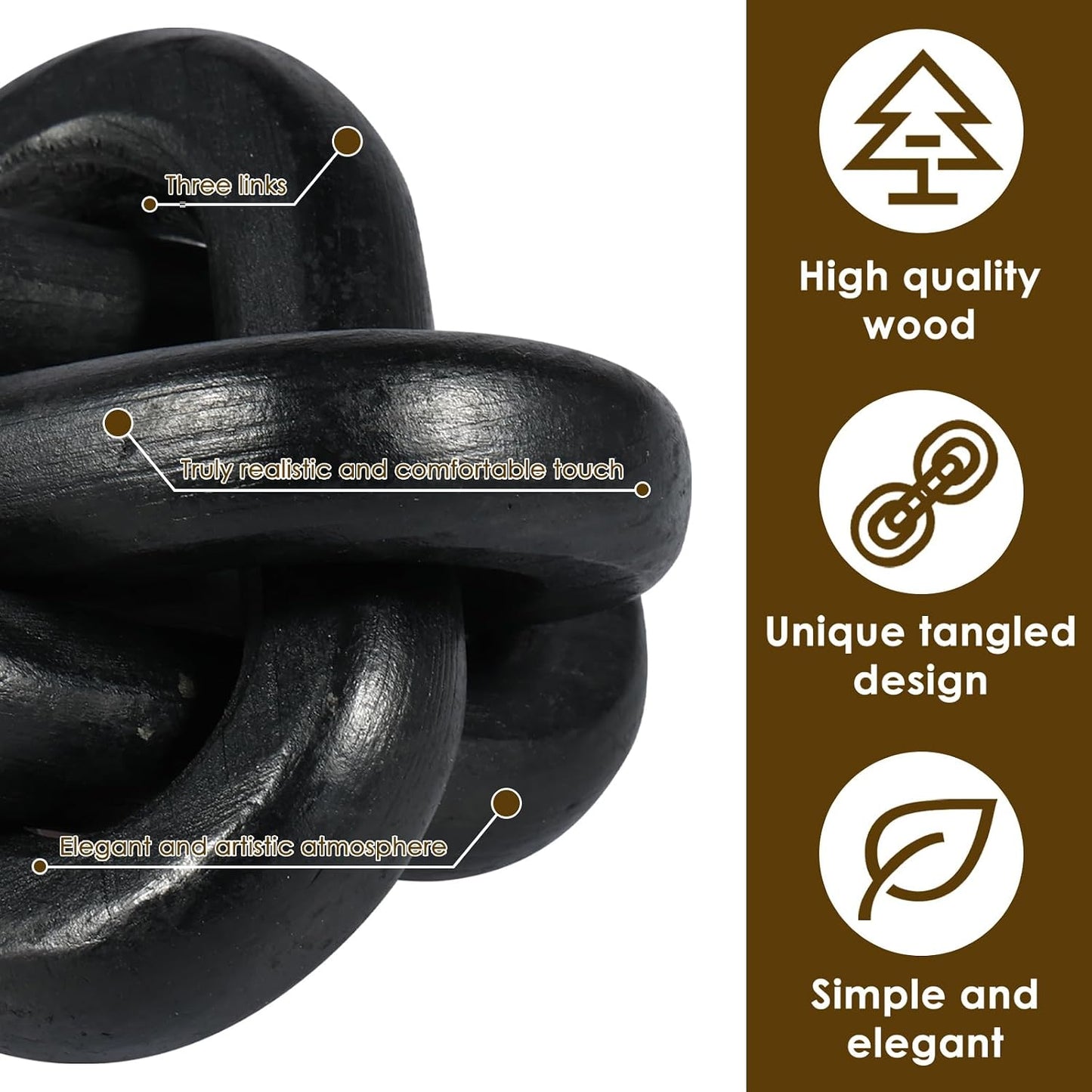 Wood Chain Link Decor 3 Link Wood Knot Decor Wood Knot Art Decorative Wooden Links Knots / Black