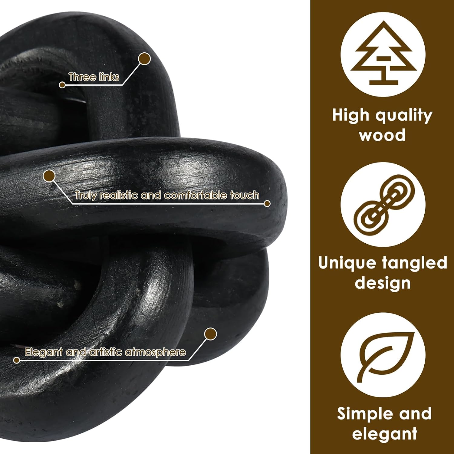 Wood Chain Link Decor 3 Link Wood Knot Decor Wood Knot Art Decorative Wooden Links Knots / Black