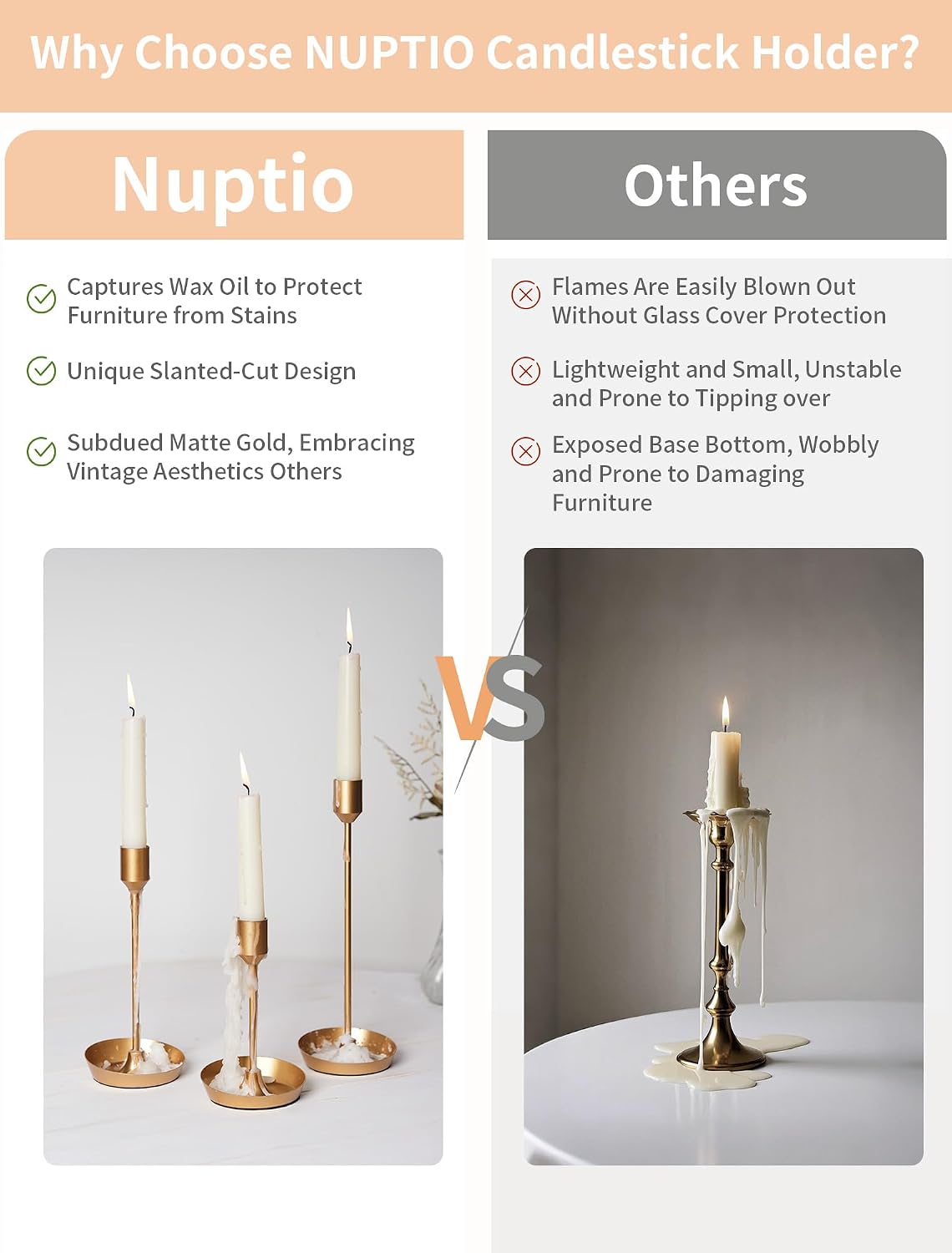 NUPTIO Taper Candle Holders for Wedding: 6 PCS Gold Matte Candles Stick Holder for Table Centerpiece - Bulk Candlestick