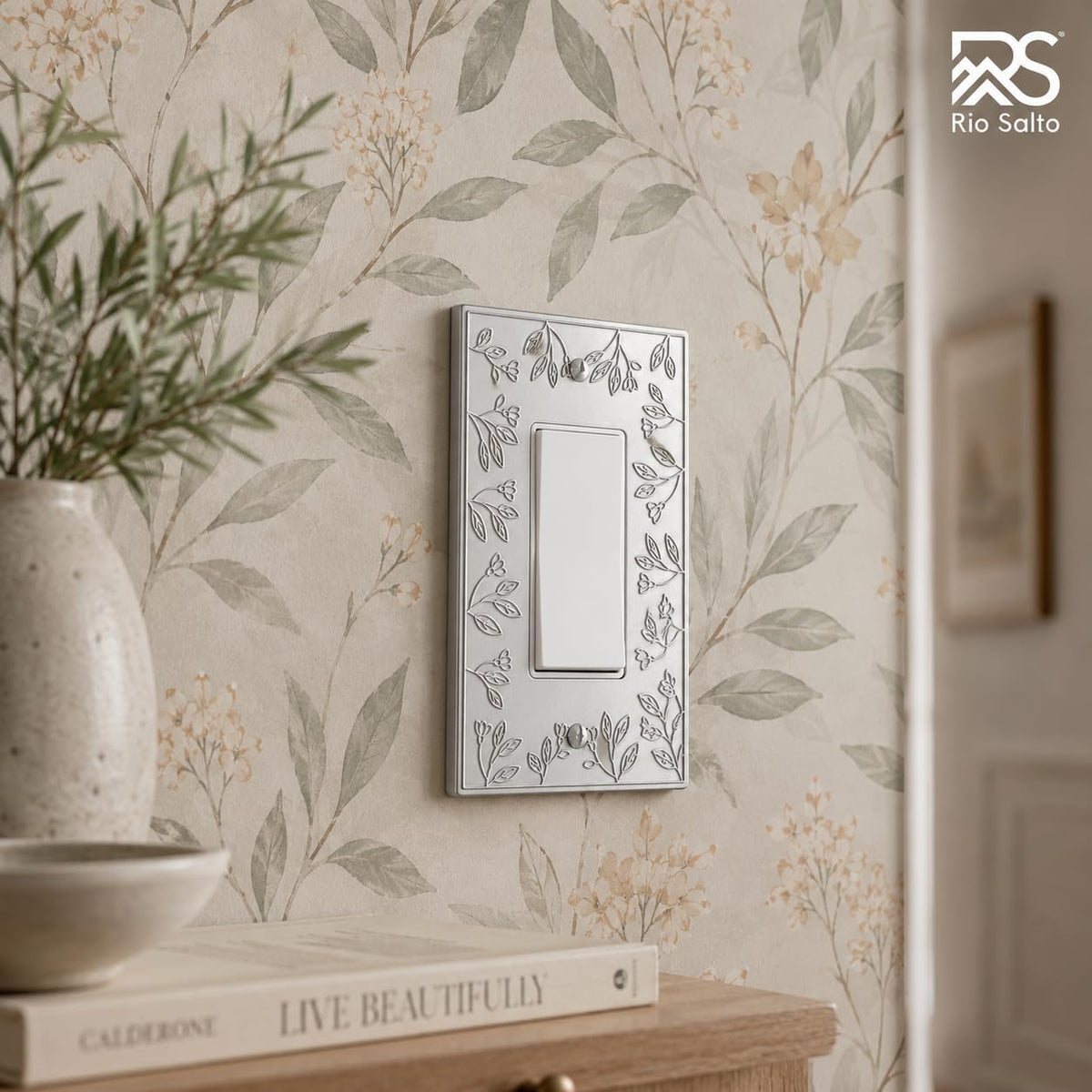 Rio Salto Decorative White Light Switch Cover Plate Premium Metal Flower Rocker Decorator Paddle GFCI Switch Plate