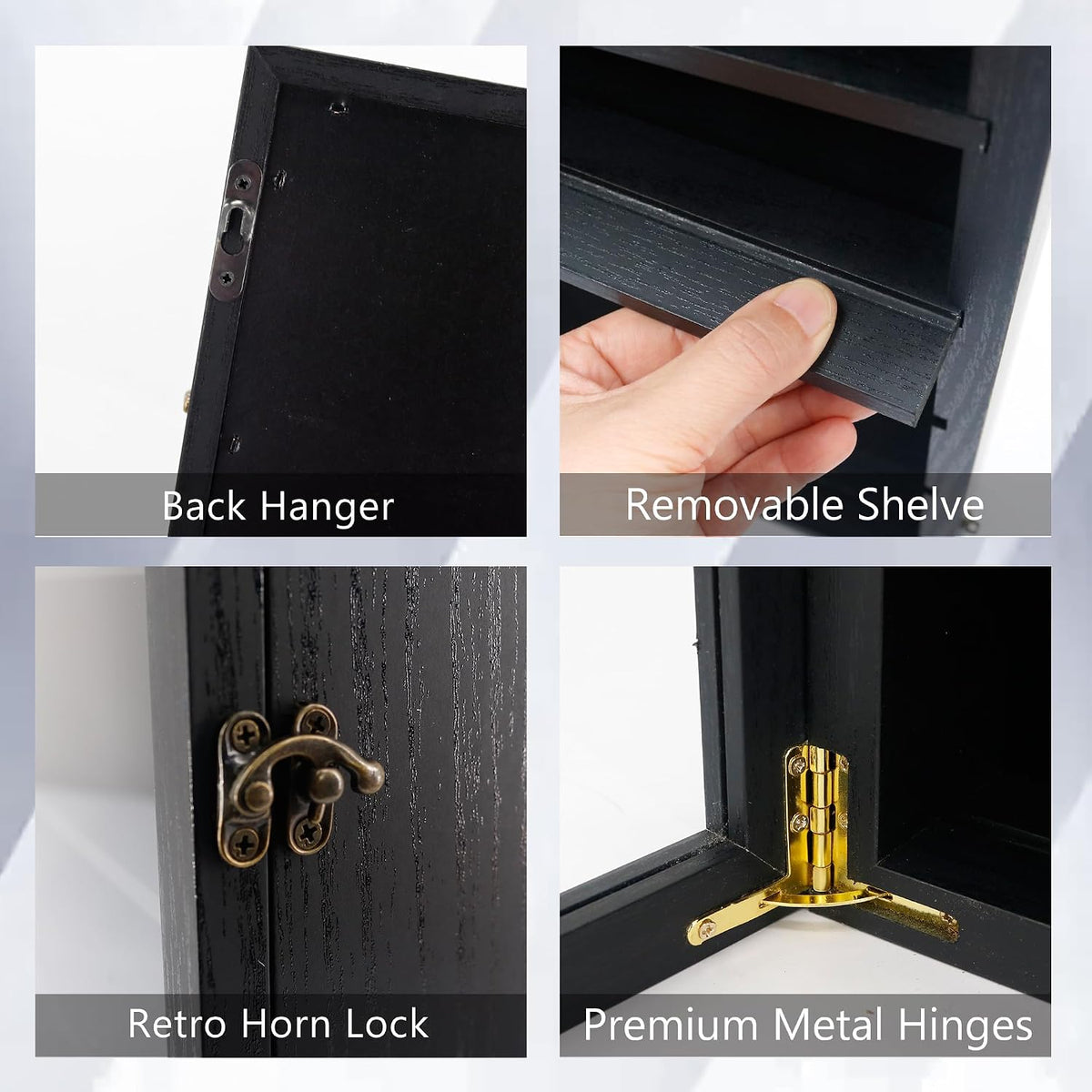 18x24 Wooden Shadow Box Frame with Removable Shelves Deep Display Case for Military Medals Keepsakes Black