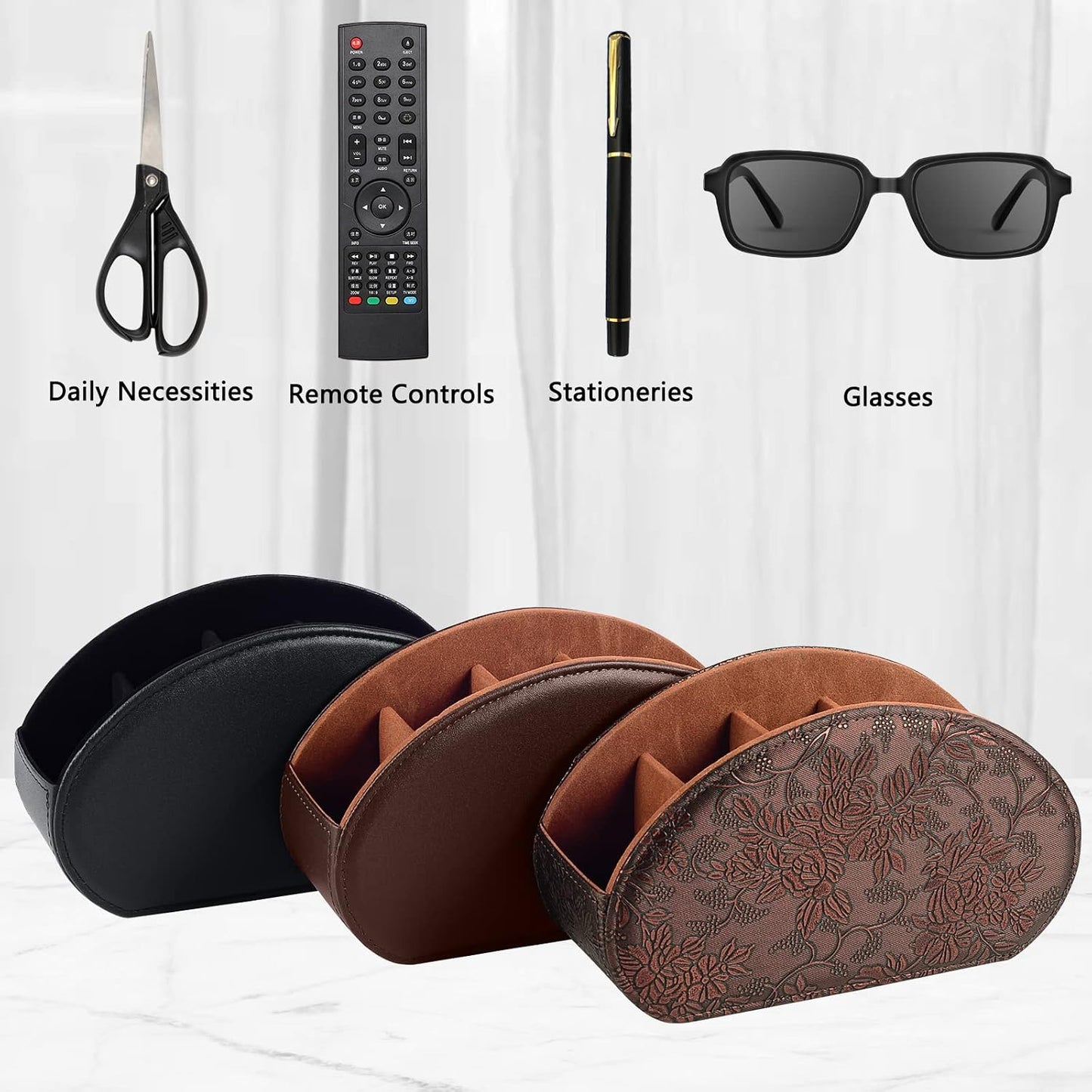 Leather Remote Control Holder TV Remote Caddy Store Box / Retro