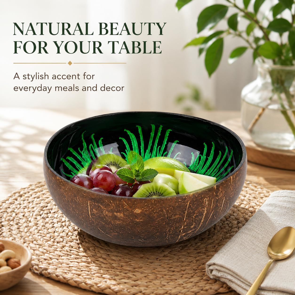 Natural Coconut Bowl / Feather Green