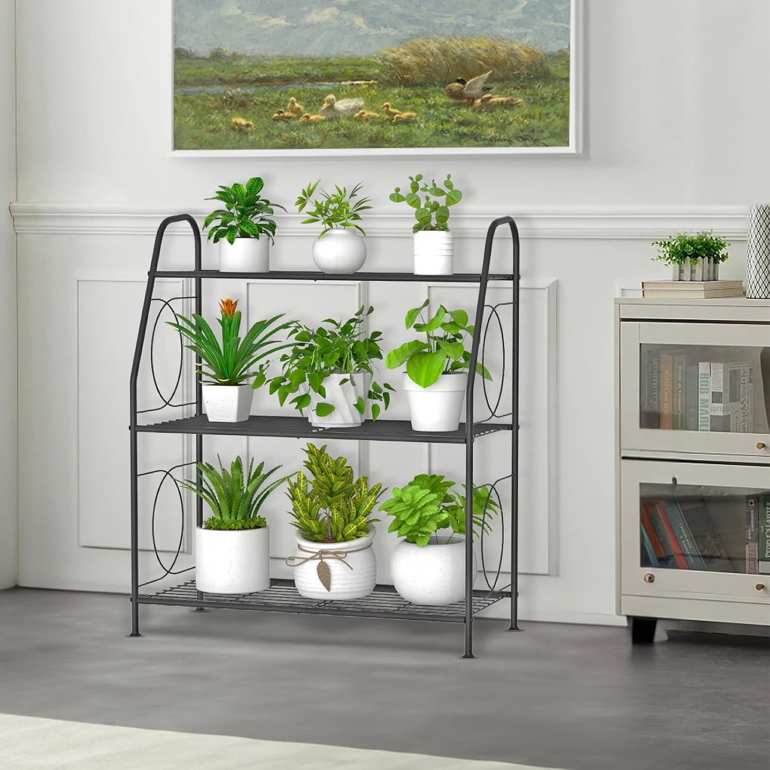 VyGrow Plant Stand, 3 Tier Plant Shelf for Indoor Outdoor, Heavy Duty Metal Outdoor Plant Stand Holder Rack for Living